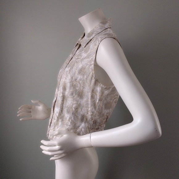Vtg Italy Paisley Linen Crop Sleeveless Shirt 46 - Picture 4 of 6